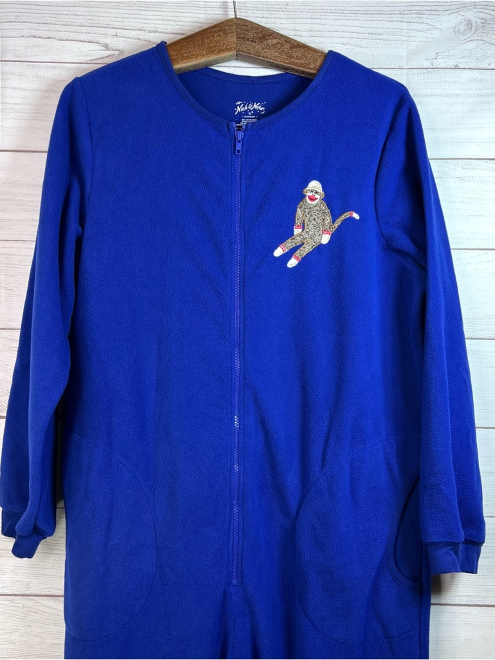 Nick & Nora Sleepwear Women’s Blue One Piece Pajamas Sock Monkey Footed XL Retro - Picture 4 of 11